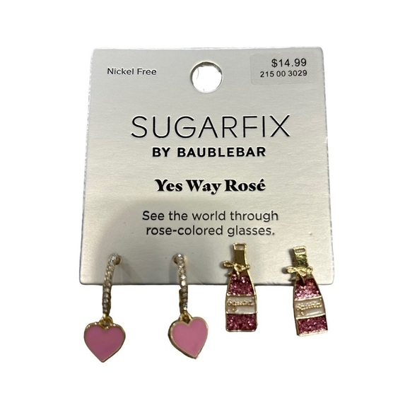 SUGARFIX by Baublebar Yes Way Rose’ Wine and Hearts Earrings, NWT NEW - Picture 3 of 6